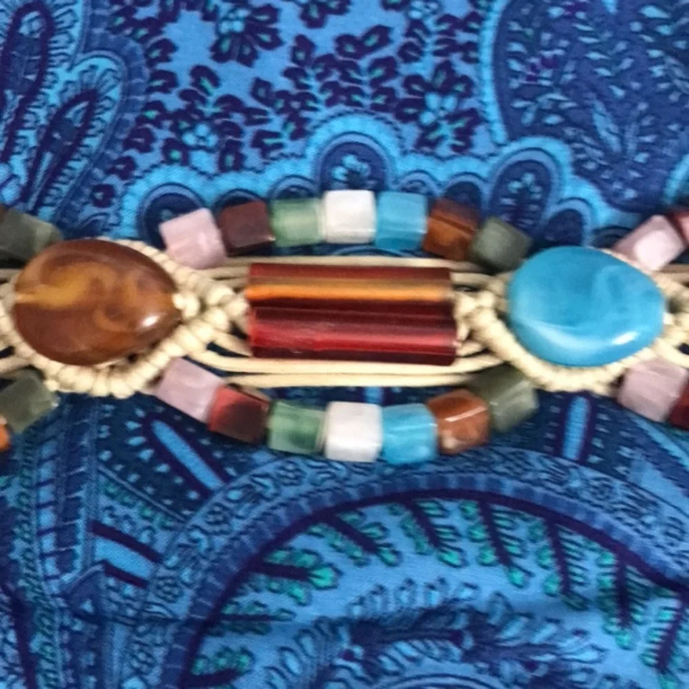 Vintage Macrame Beaded Belt, 67” long.